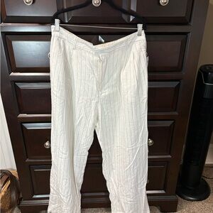 GAP White Pinstripe Women's Linen-Blend Trousers
